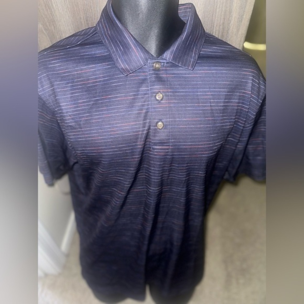 Men’s size Medium M dry luxe Pebble Beach polo golf shirt purple striped